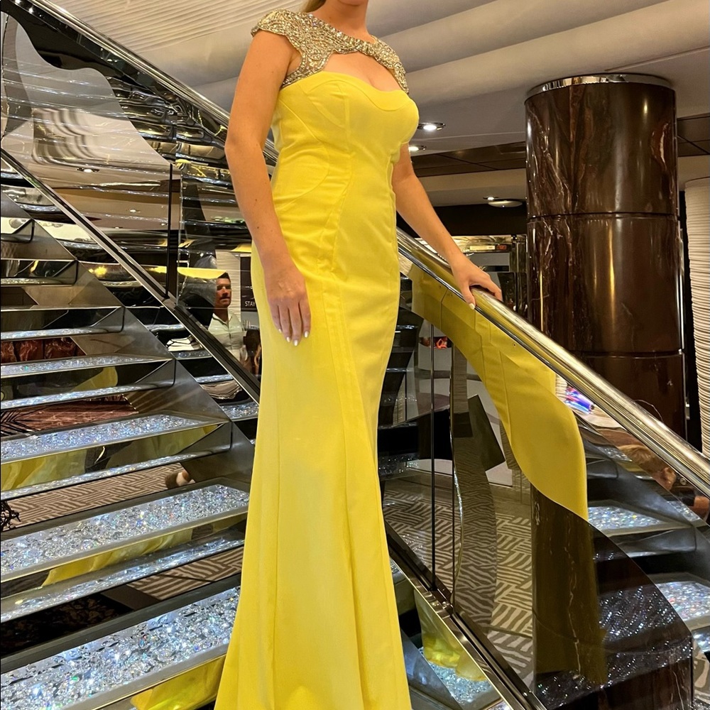 LAST CHANCE Yellow and Sequin Evening Gown